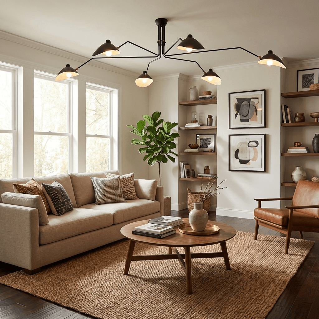 Starburst Spider Ceiling Light - Mid-Century, Flush Mount for Bedroom &amp; Hallway