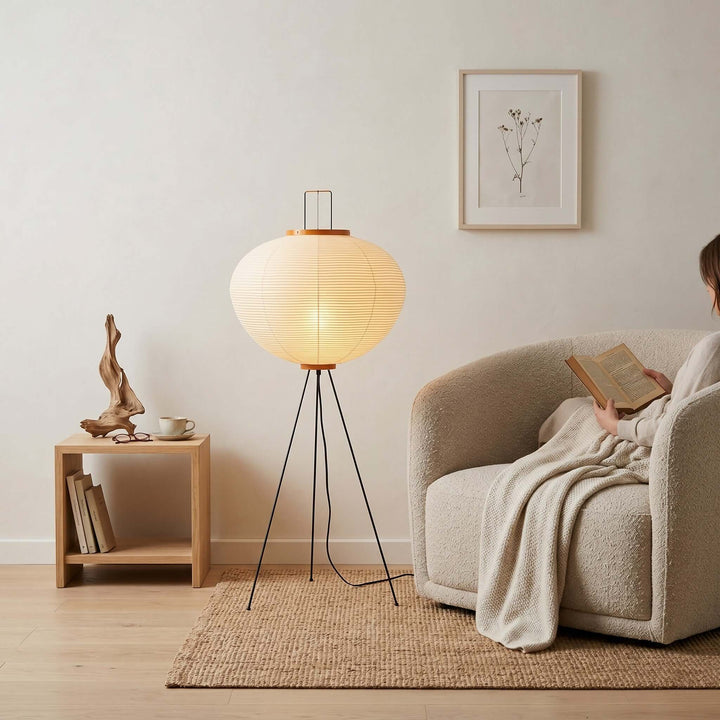 Paper Floor Lamp - Japandi, for Living Room &amp; Reading Nook | Sten