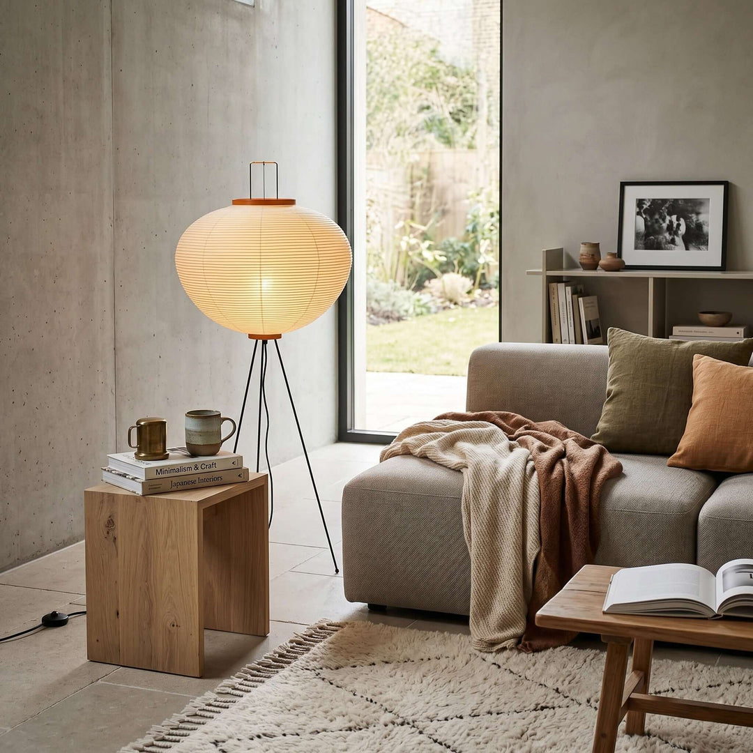 Paper Floor Lamp - Japandi, for Living Room &amp; Reading Nook | Sten