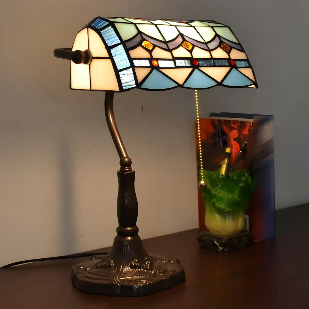 Stained Glass Banker Lamp - Vintage, for Bedside & Living Room | Tess