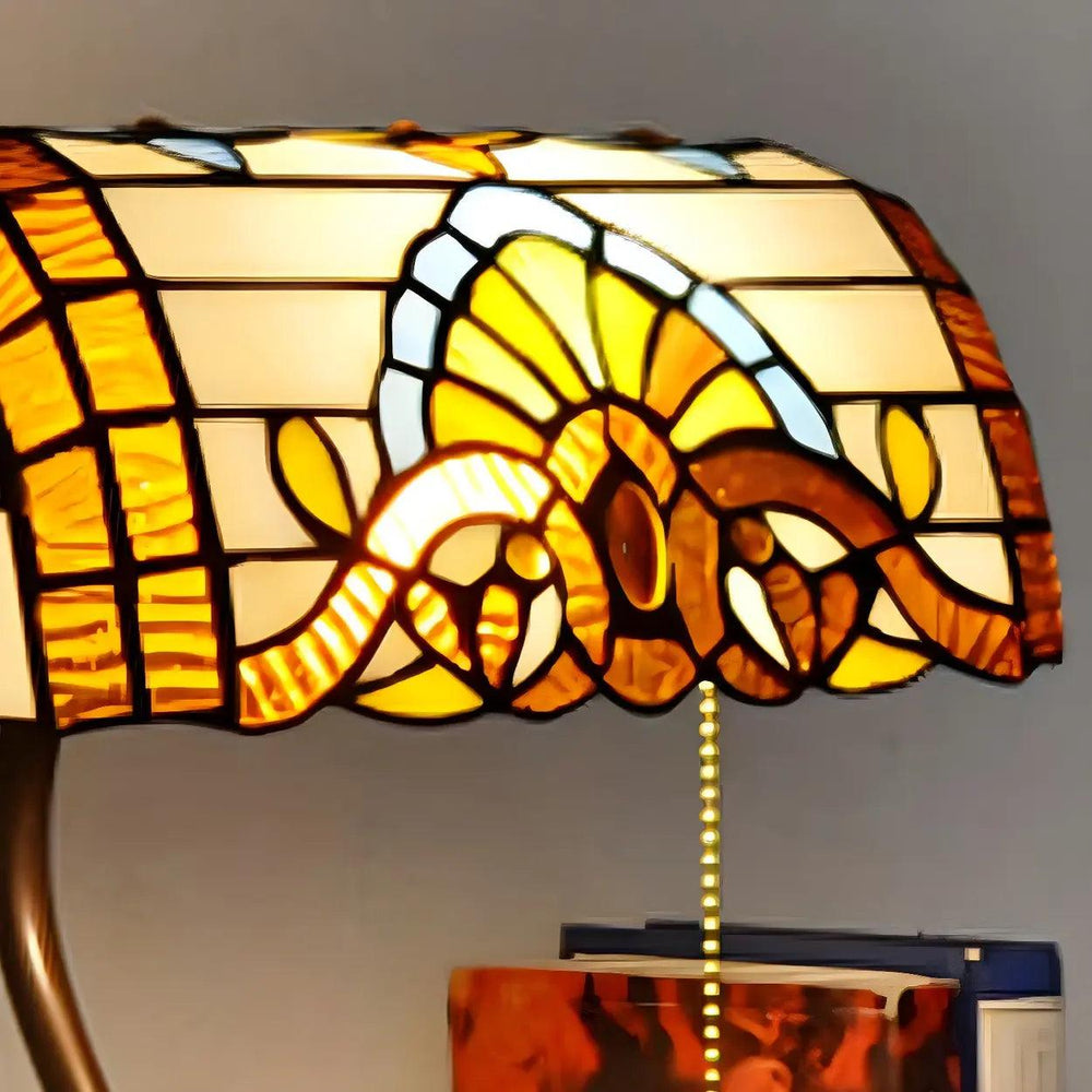Stained Glass Banker Lamp - Vintage, for Bedside & Living Room | Tess