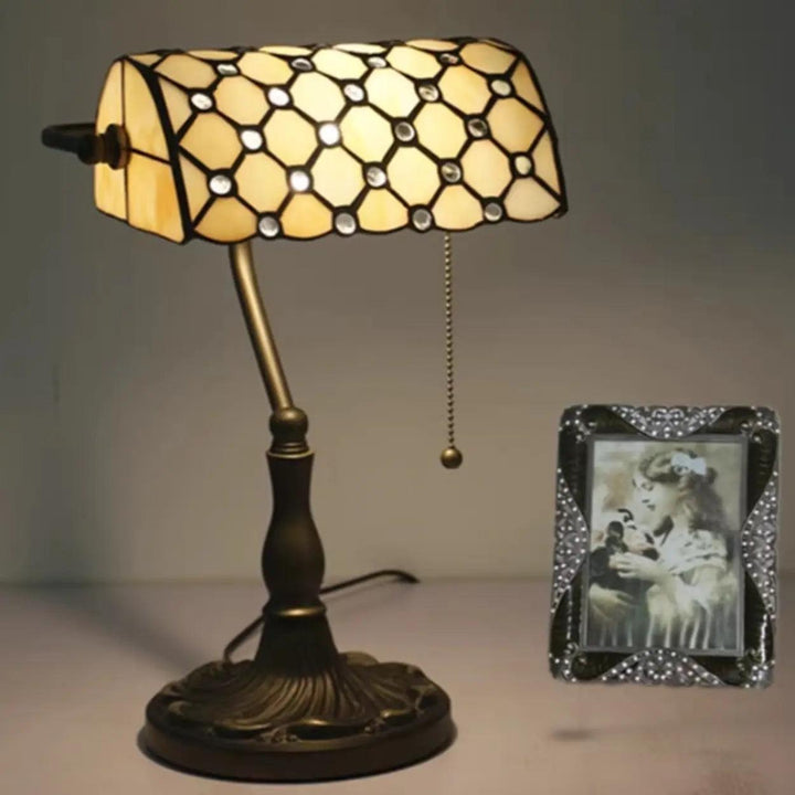Stained Glass Banker Lamp - Vintage, for Bedside &amp; Living Room | Tess