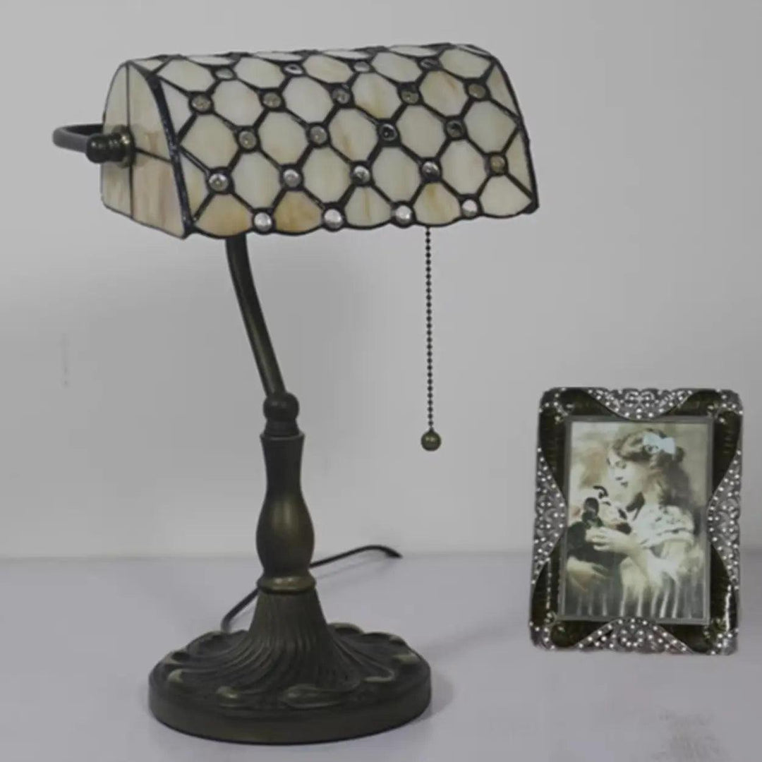 Stained Glass Banker Lamp - Vintage, for Bedside &amp; Living Room | Tess