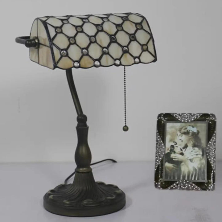 Stained Glass Banker Lamp - Vintage, for Bedside &amp; Living Room | Tess
