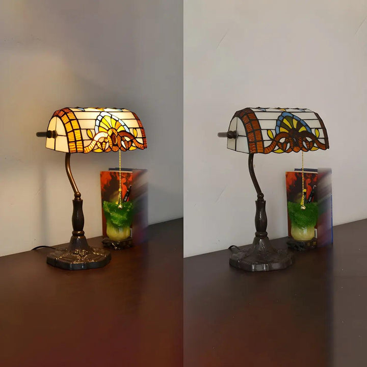 Stained Glass Banker Lamp - Vintage, for Bedside &amp; Living Room | Tess