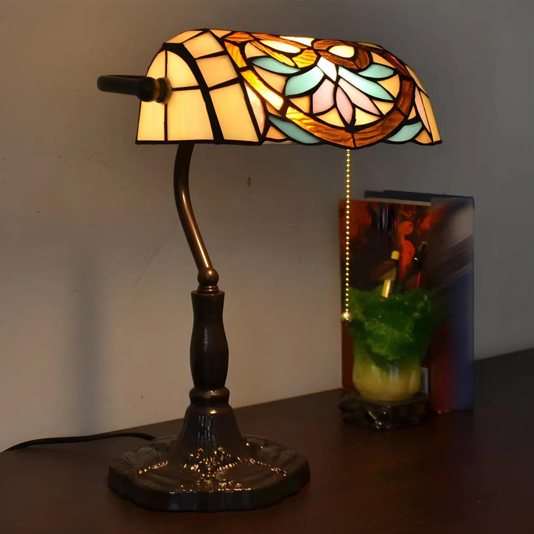 Stained Glass Banker Lamp - Vintage, for Bedside &amp; Living Room | Tess