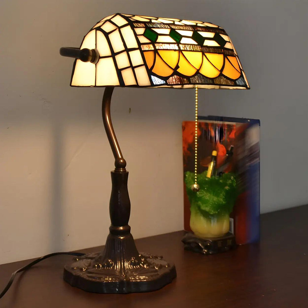 Stained Glass Banker Lamp - Vintage, for Bedside &amp; Living Room | Tess