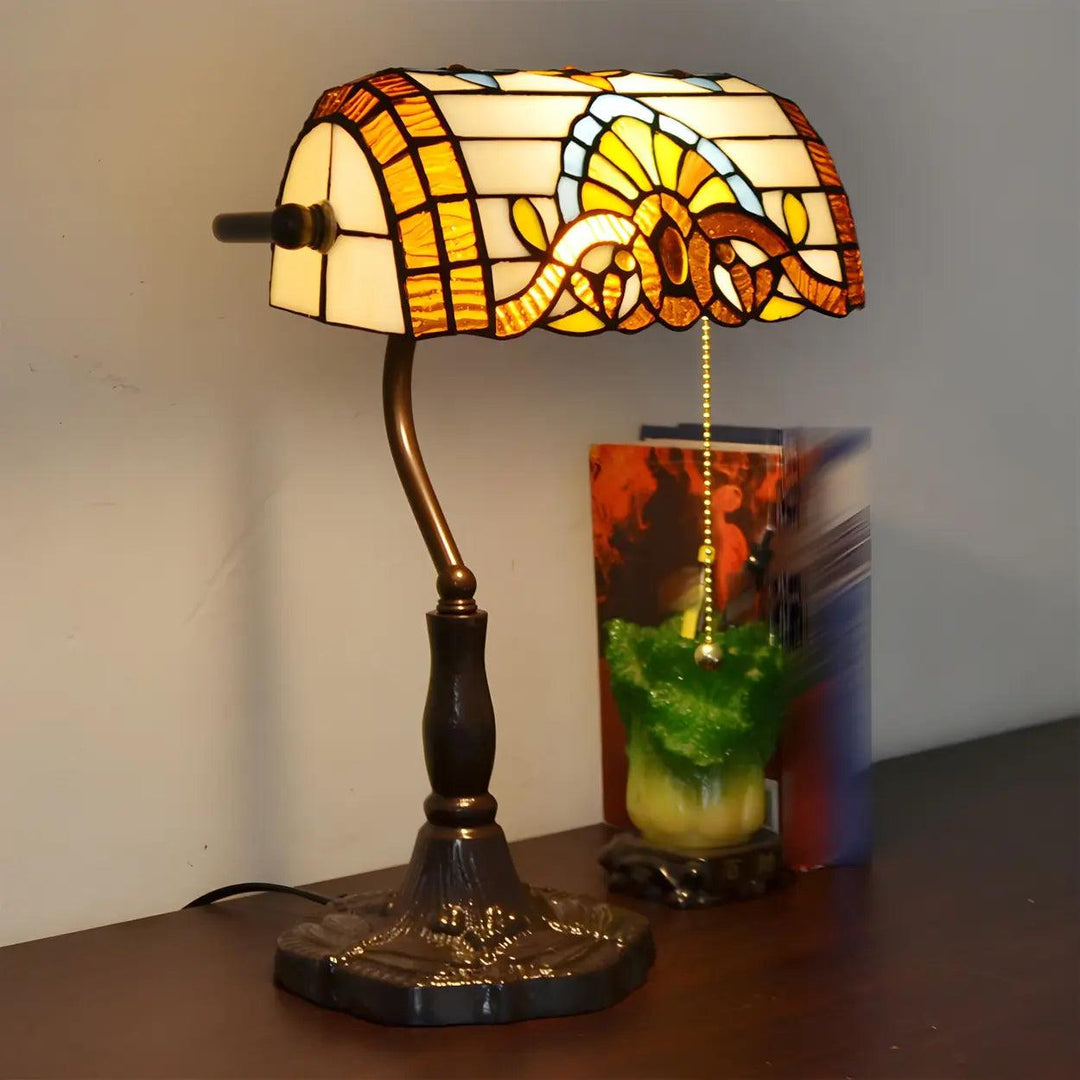 Stained Glass Banker Lamp - Vintage, for Bedside &amp; Living Room | Tess